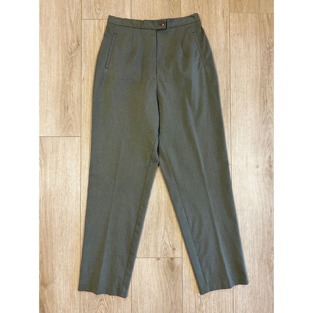 Dress Barn Vintage High Waisted Trousers Green Pleated Straight Leg Pants 10
